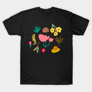 Snails and flowers pattern T-Shirt